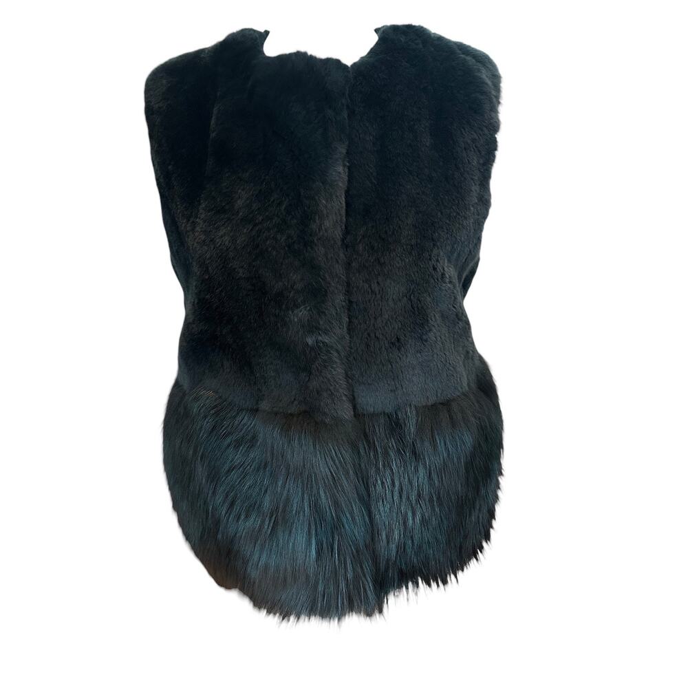 RARE Co Collection Peplum Fur Vest Forest Green size S Fox & Hare Fur Silk lined - Picture 16 of 16